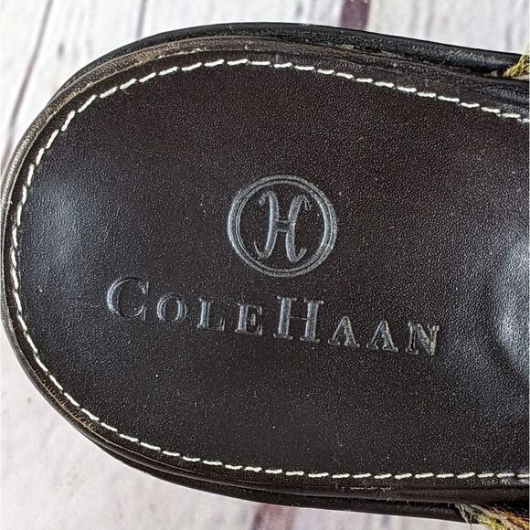 Cole Haan D17490 Green Leopard Print Pony Hair Wedge Mules Clogs - Picture 9 of 9